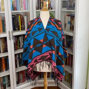 Teal Aztec Ruana Wrap Poncho